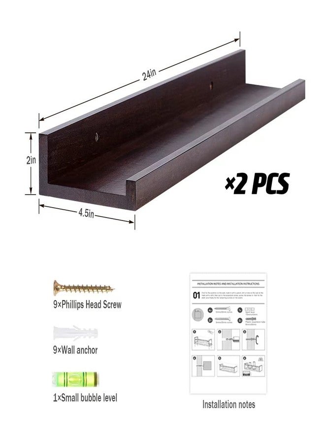 AZSKY Floating Book Shelves Wall Mounted Photo Shelf Picture Ledge Deep Walnut Display Shelves for Home Living Room Bedroom Bathroom Office Set of 2 - Image 5